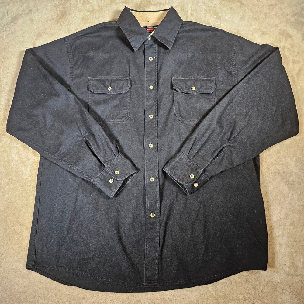 Wrangler Premium Quality Mens Large Black Cotton Long Sleeve Work Shirt HLB1WHA - Picture 5 of 14